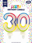 BIRTHDAY CANDLE 30 GLITERD (6834-30-OBB)